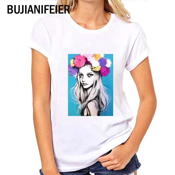 

NEW summer dress Harajuku Girl wearing a wreath T shirts Short sleeves for women's wear cartoon printed T-shirt BJN187