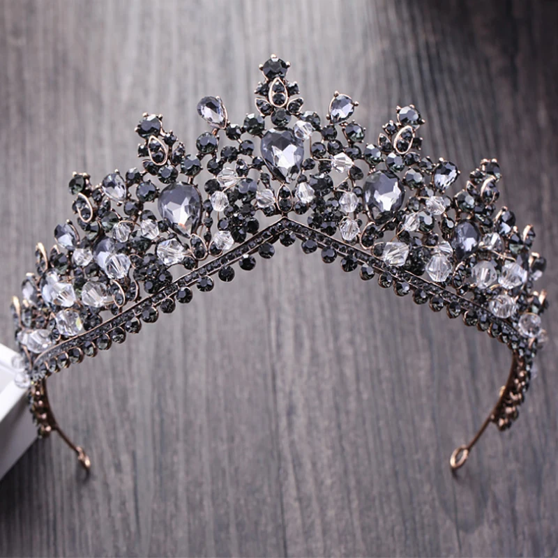 

KMVEXO Vintage Baroque Black Crystal Queen King Crowns For Women New Wedding Bridal Tiaras Diadem Bride Hair Jewelry Accessories