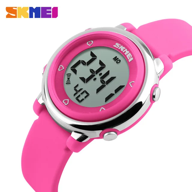SKMEI Children watch LED Digital Sports Relojes Mujer Boys girls fashion Kids Cartoon Jelly Waterproof Wristwatches - Цвет: Pink