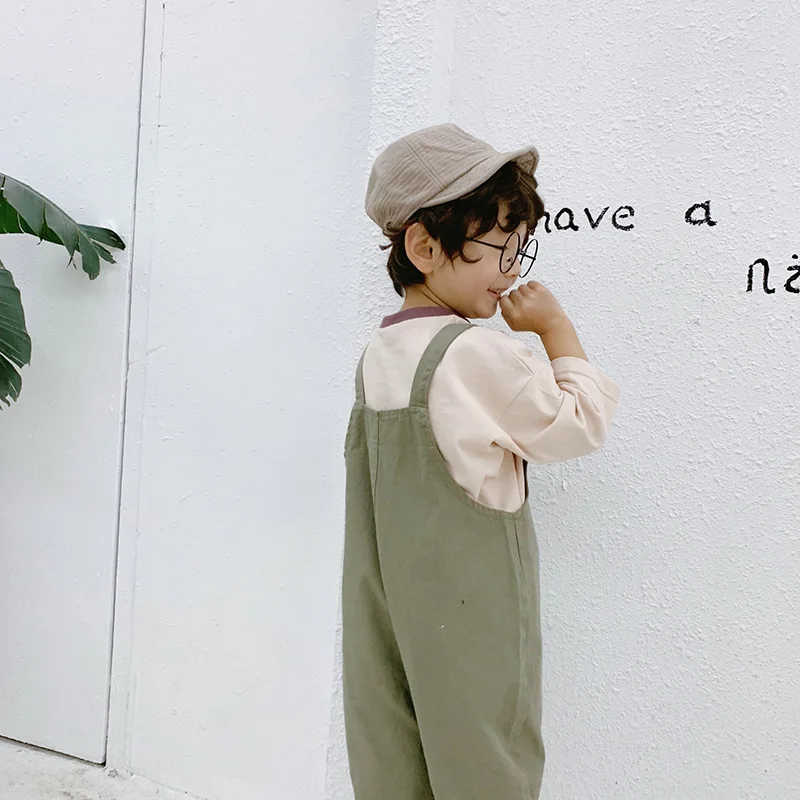 Coreano das Crianças para Meninas de Moda Meninos da Criança Jumpsuit Ocasional Macacão Bolso Grande Calças 2 3 4 5 6 7 Anos Crianças Macacões Novo 20 Mamãe e Bebê