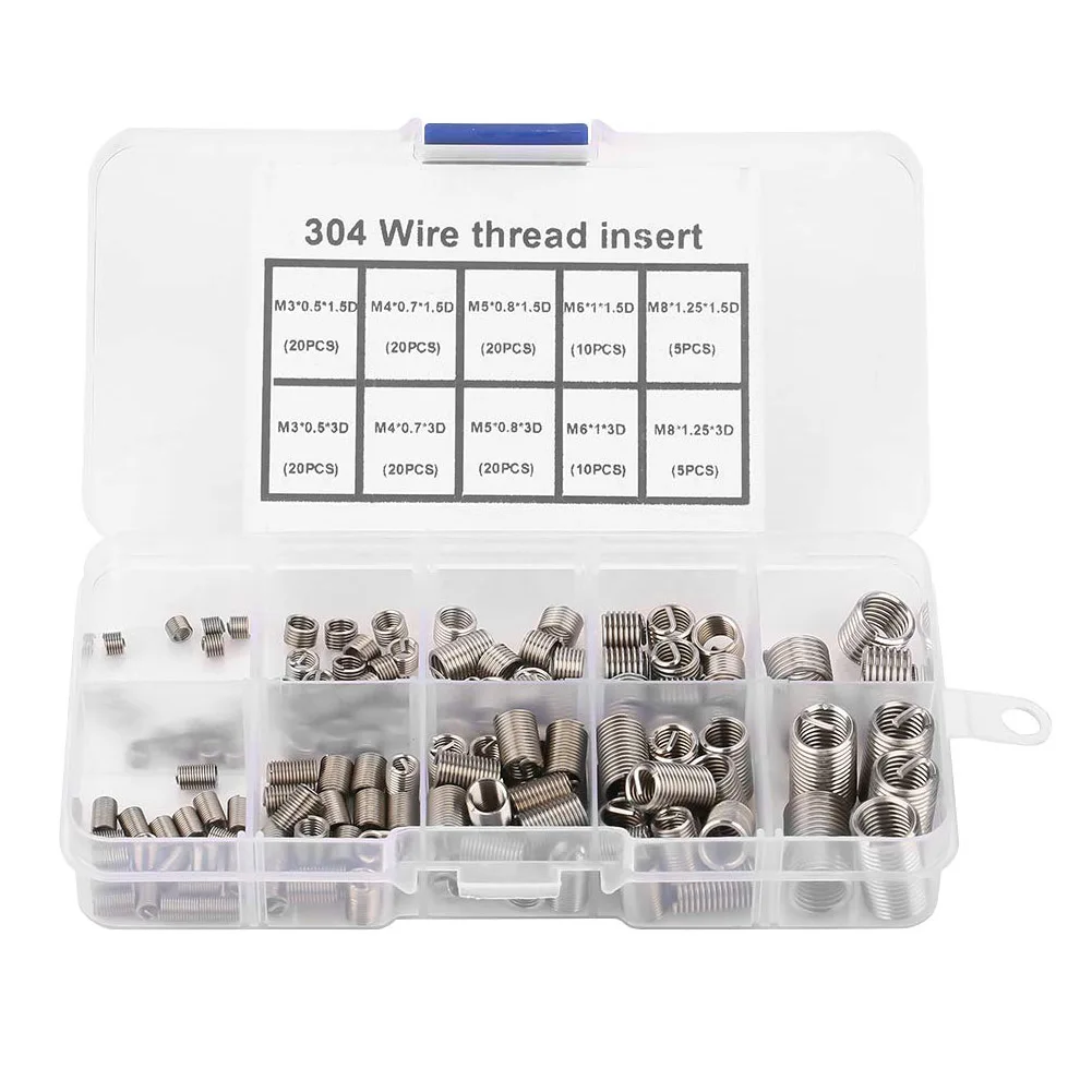 

150Pcs Helicoil Stainless Steel Thread Repair Coiled Wire Insert Kit M3 M4 M5 M6 M8 with Box SLC88