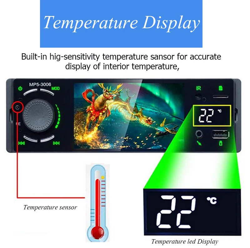 Rádio com Entrada Sensível ao Toque Suporte ao Espelho Display de Temperatura Automotivo de 4.1 Rádio Tela hd Link Bluetooth Traseiro Ver Câmera ''1 Din Usb Aux 7 toque hd, suporte ao espelho, link bluetooth,