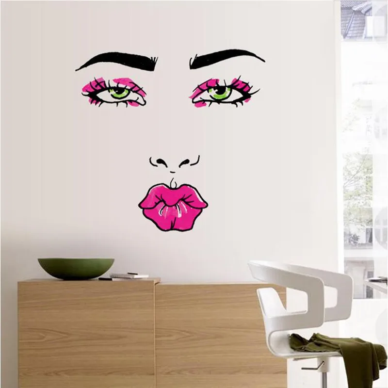 3D Sexy labios rojos ojo mujer pared pegatinas para sala de estar