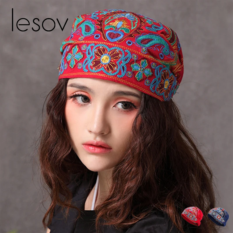 Lesov Bohemia Beanies летняя шапка женская с вышивкой Этническая Хлопковая шапочка Повседневная эластичная дышащая винтажная Кепка тюрбан s Gorros