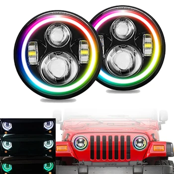 

Marlaa For Lada 4x4 urban Niva 7inch Led Headlamp Full Function RGB Halo Angel Eyes APP Control LED Headlight for Jeep JK LJ