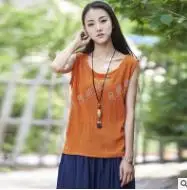 orange Новинка года! весенне-летний женский топ без рукавов из хлопка и льна, повседневный винтажный Топ без рукавов - Цвет: orange