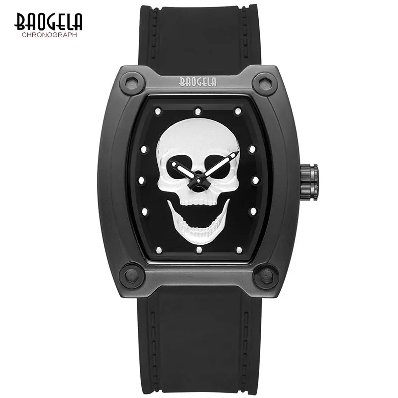 BAOGELA 2018 Skeleton Quartz Watches Men Sports Army Military Wristwatch Luminous Waterproof Silico