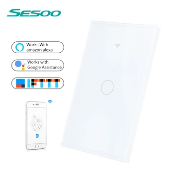 

SESOO WIFI Smart Touch Switch APP Wireless Remote Light Wall Switch Crystal Glass Panel Works With Alexa / Google Home