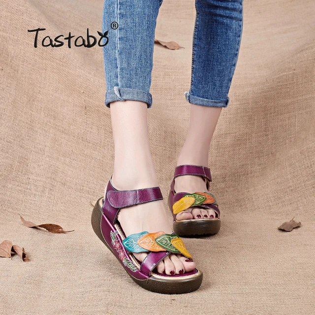 Tastabo Women Sandals 2017 Summer Genuine Leather Gladiator Sandals Women Shoe Fashion Flat Casual Shoe Handmade Sandals Female