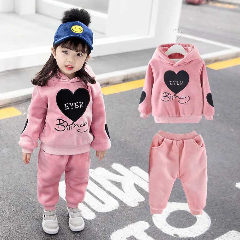 

Mihkalev fashion baby clothes set winter toddler girl clothing sets hoodies tops +pants kids 2pcs sport suit children tracksuit