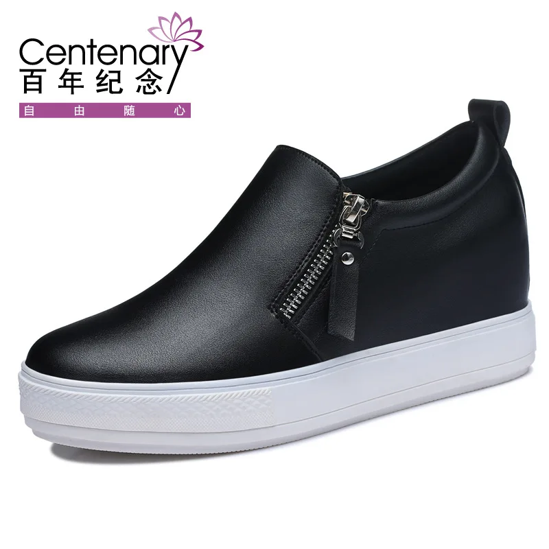 

The spring and autumn shoes Centennial loafer female zipper flat shoes with slope increased leisure slip-on