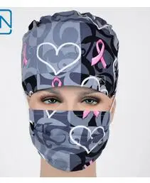 Хирургические колпачки с цветами сердечками и бабочками - Цвет: Cap and mask