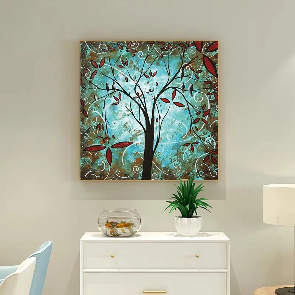 

Lucky Tree Painting Life Tree Picture Tree Canvas Art Four Season Family Tree Poster Colorful Leaf Tree Wall Art Canvas Painting