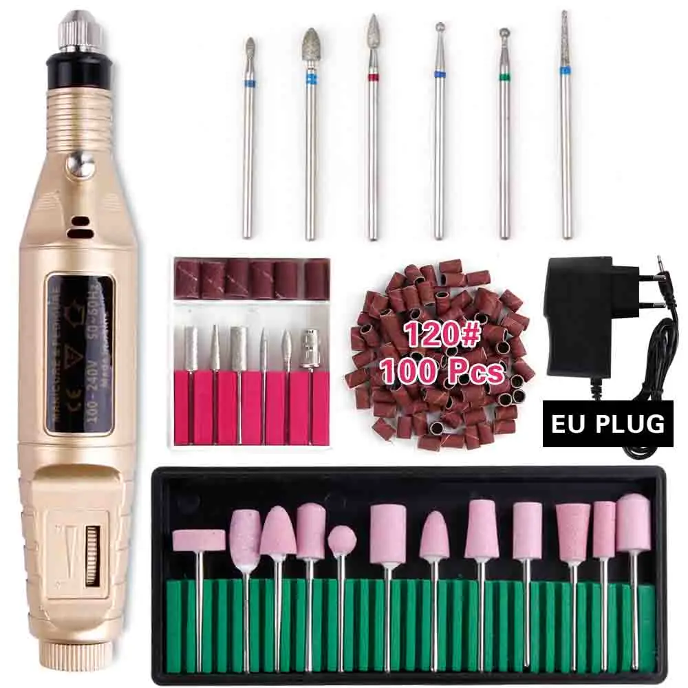 Set 12 EU Plug Профессиональная электрическая пилка для маникюра, шлифовальная машина для маникюра, педикюра, аксессуары для дизайна ногтей, Керамический Резак - Цвет: Set 12 EU Plug