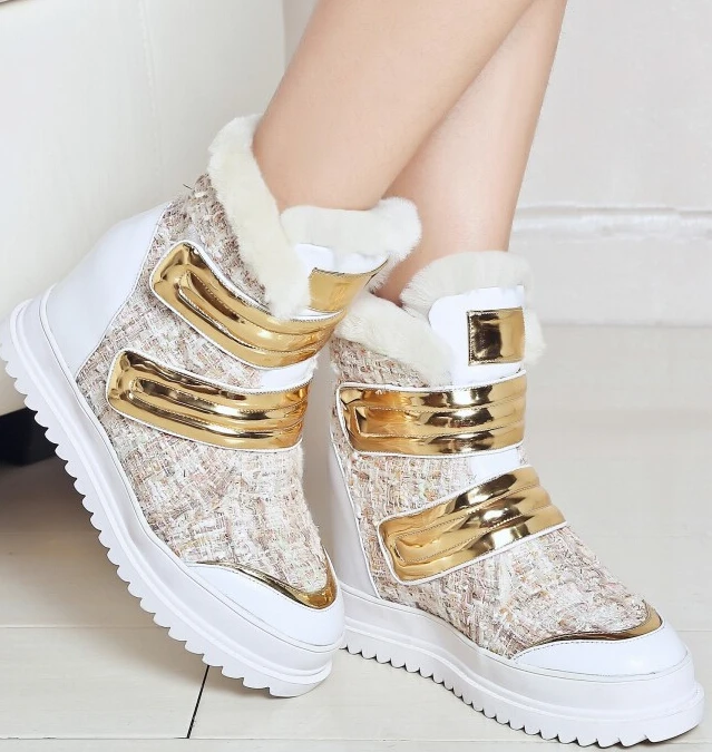 

Women Winter Genuine Leather Chunky Heel Height Increase Elevator Fashion Warm Ankle Snow Boot Size 34-39 SXQ0929