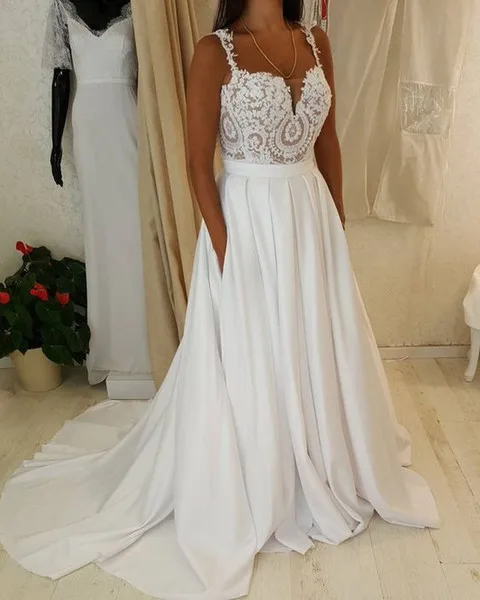 

Princess Wedding Dresses 2019 Elegant Satin A-Line Bridal Gowns Spaghetti Straps vestido de noiva robe de mariee boda Gelinlik