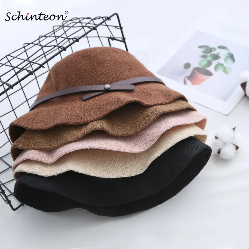 

Schinteon Women Handmade Women Sun Hat Summer Travel Beach Knitting Straw Cap with Leather Blet Fashion Top Quality New Arrival