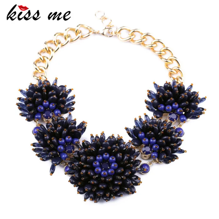 

New Styles 2017 Fashion Jewelry Blue Resin Handmade flowers Pendant Necklace
