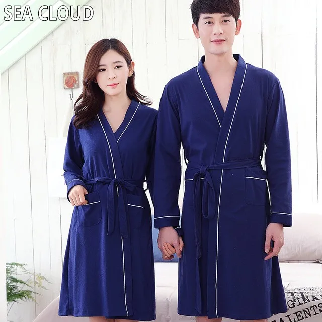Lovers spring & autumn thin plus size male women's 100 cotton robe