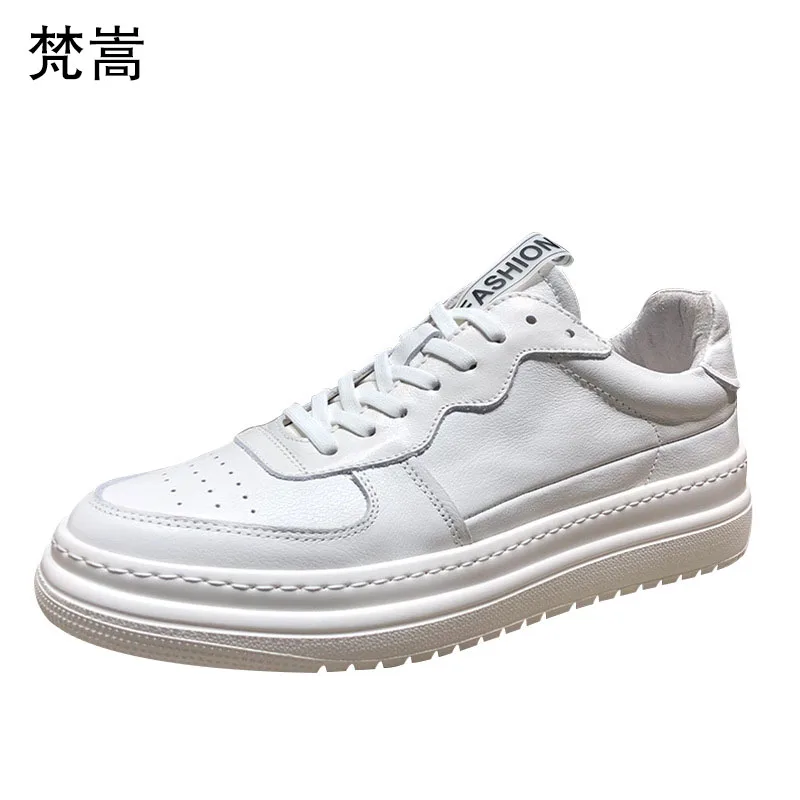

cowhide white shoes male low top thick bottom shoes men Genuine Leather breathable sneaker fashion boots men casual shoes autumn