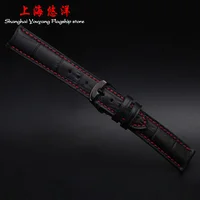 18 мм, 19 мм, 20 мм, 21 мм, 22 мм, 23 мм, 24 мм, новый черный ремешок для часов из натуральной кожи, ремешок для часов, браслет с красной нитью - изображение