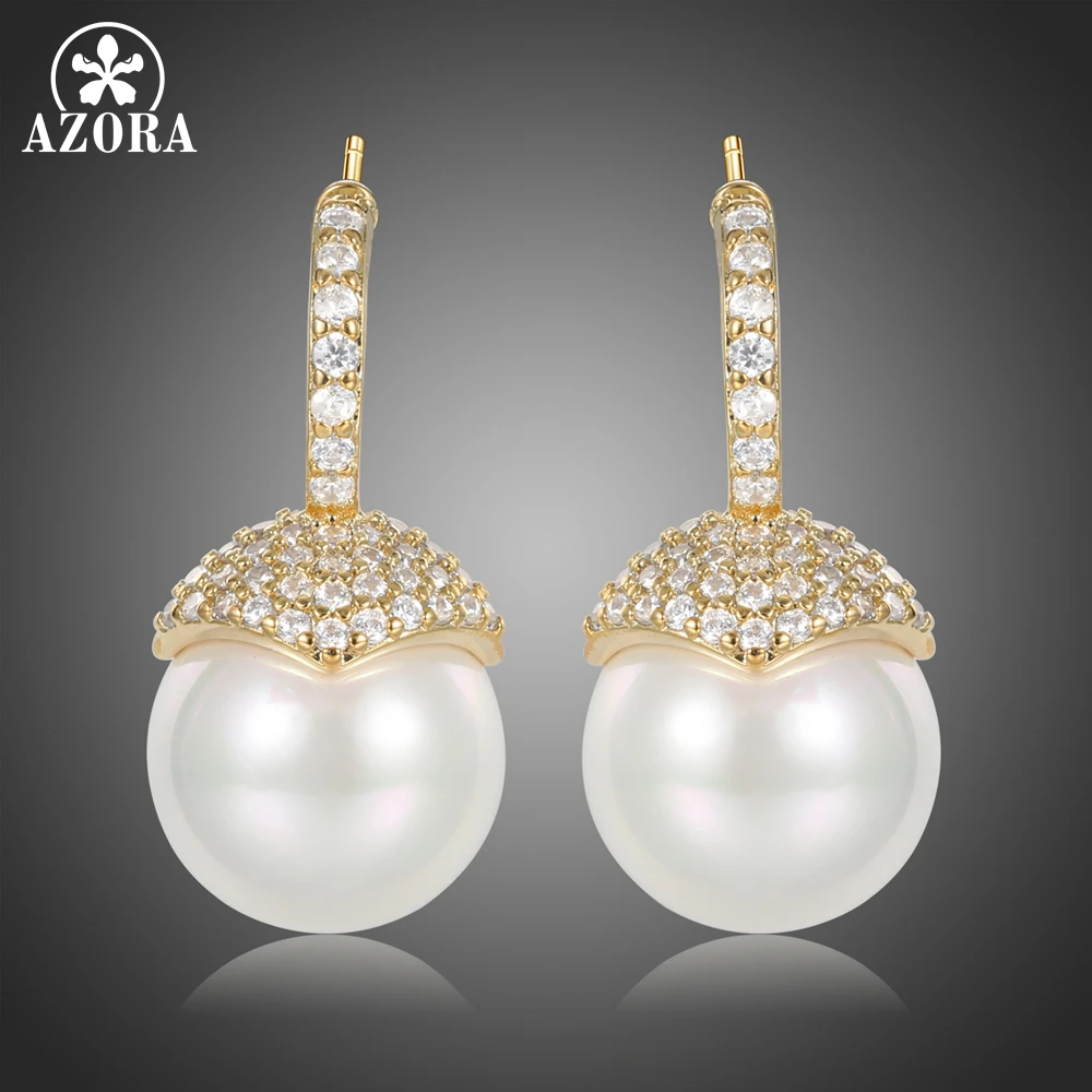 Azora элегантное, круглые, прозрачные серьги с цирконием кубической огранки для женщин, девушек, вечерние, свадебные, с имитацией жемчуга, модные ювелирные изделия TE0390