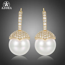 Azora элегантное, круглые, прозрачные серьги с цирконием кубической огранки для женщин, девушек, вечерние, свадебные, с имитацией жемчуга, модные ювелирные изделия TE0390