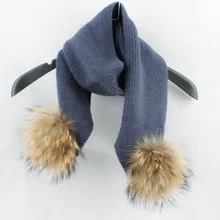 Детские шерстяные шарфы Шерсть енота мяч вязание теплый воротник 120 см сплошной цвет Мальчики Девочки зимний длинный шарф с двумя шерстяными шариками