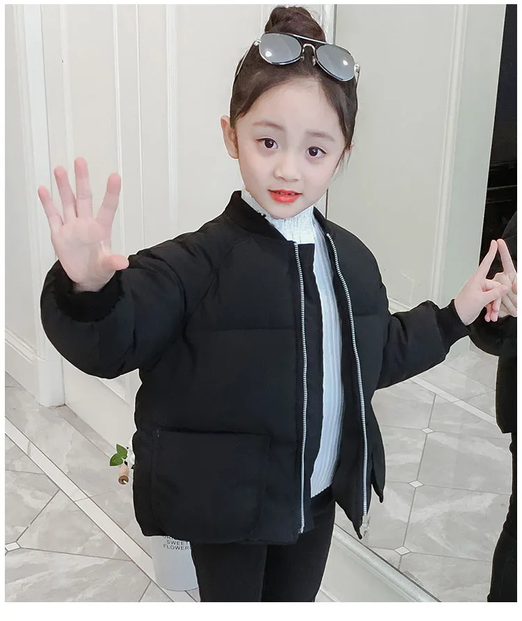 Children's Parkas Solid V-neck Zipper Cotton Jacket For Big Girls Winter Coat Kids Warm Thick Tops Baby Girl Padded Outerwears (8)