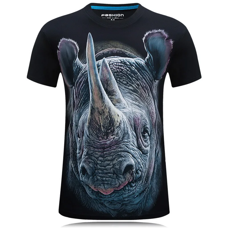 

Mens 3D printed t-shirts Print Big Rhinoceros Short Sleeve Graphic Tee Goth Punk Tops Animals men T-Shirt t male shirt homme
