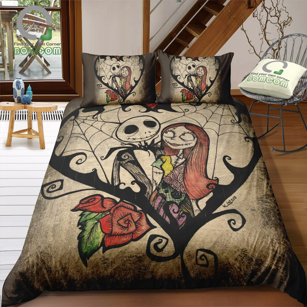 

BOMCOM 3D Digital Printing Duvet Cover Set Jack and Sally in web the Nightmare Before Christmas Bedding Set 100% Microfiber