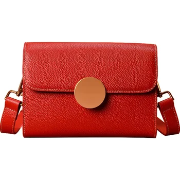 

2018 Summer New Style Genuine Leather Women's Shoulder Bags Fashion Cow Leather Crossbody Bag Versatile Solid Metal Button Flap