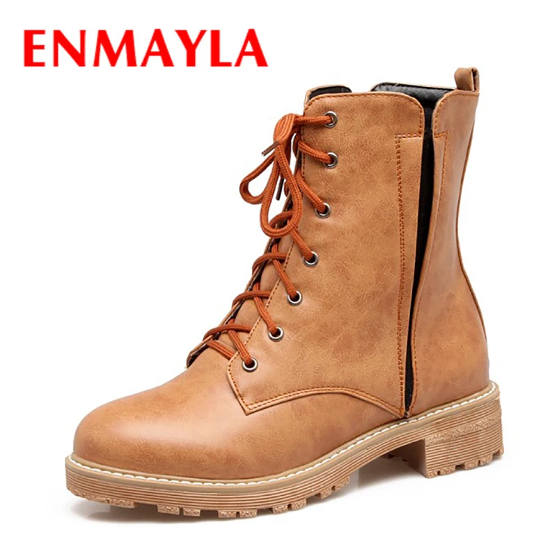 

ENMAYLA Woman Casual Platform Martin Boots Lace Up Flats Shoes Ankle Boots 2017 Fashion Spring/Autunmn Black Grey Yellow