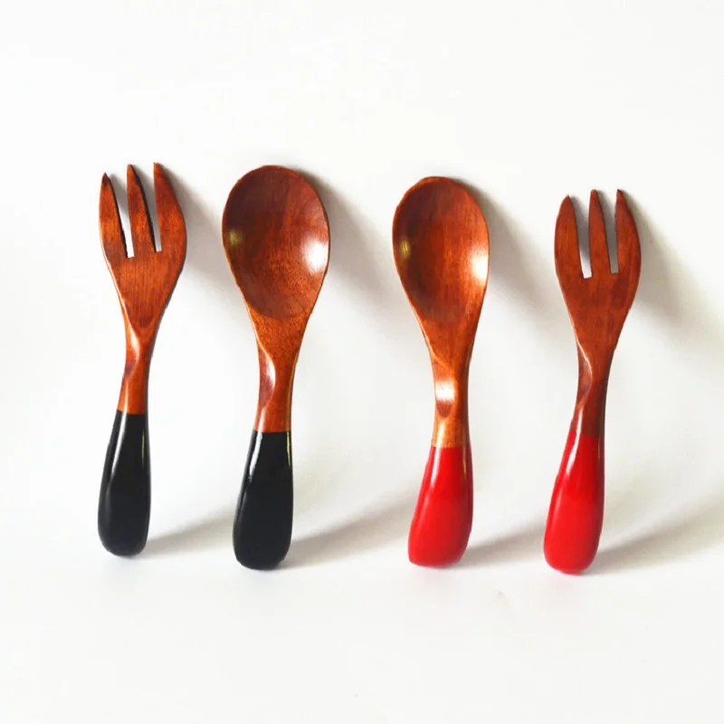 baby feeding spoon fork wood