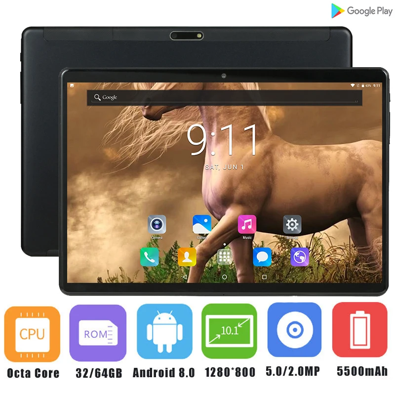 

2019 New 2.5D Glass 10 inch tablet Octa Core 3G 4G LTE 1280x800 IPS HD 5.0MP 4GB RAM 64GB ROM Android 8.0 GPS tablets 10.1