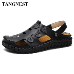 Tangnest/Брендовые мужские сандалии высокое качество натуральной Кожаные сандалии гладиаторы Человек вырез туфли мужская обувь на плоской