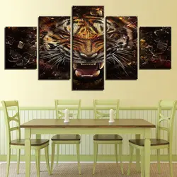 Живопись для Гостиная Домашний Декор 5 Панель животного Куадрос модульная тигр печати фотографии плакат Framework высокое качество холст