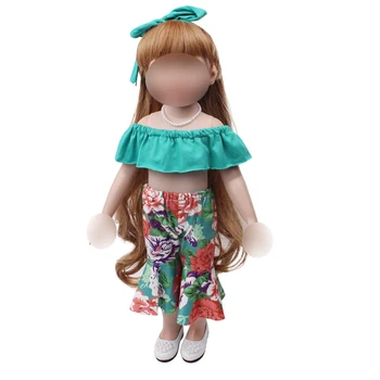 

New cyan dress set + headband fit 18 inch Girl dolls and 43-cm baby dolls clothes accessories c719
