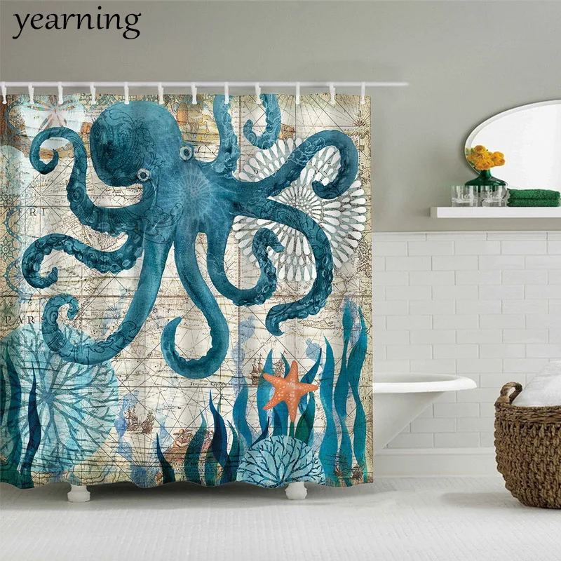 

Turtle Octopus Seahorse whale Animal Sea Print Shower Curtain Waterproof Polyester Fabric Textile Use For Bathroom 4 Sizes