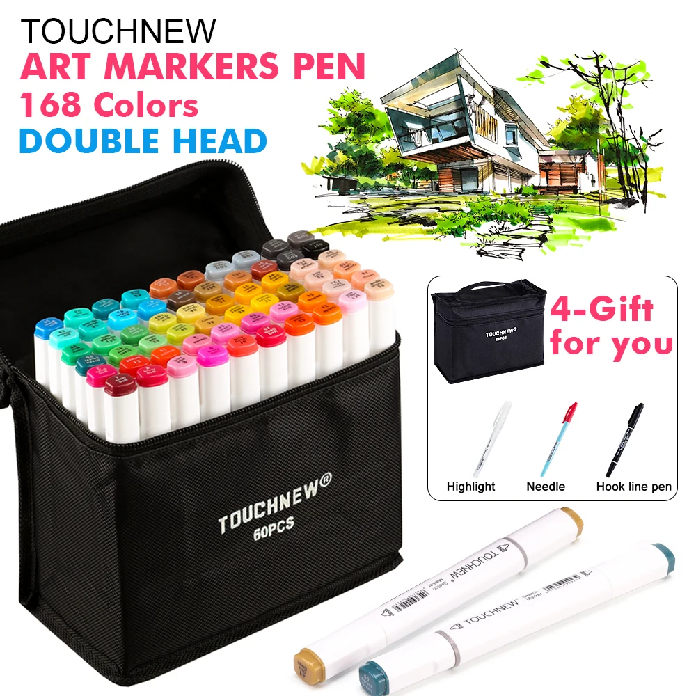 

TOUCHNEW 30/40/60/80 Colors Art Markers Set Alcohol Oily Based Dual Head Brush Pen for Manga Marker Drawing Pnes Art Supplier