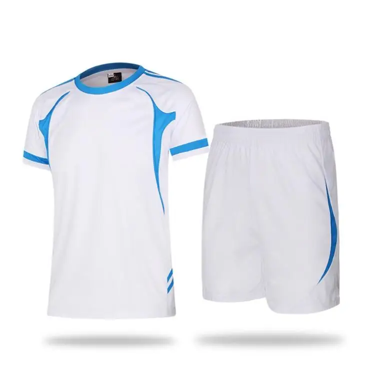 Европейские летние мужские футбольные тренировочные костюмы Дышащие футбольные майки+ шорты спортивный костюм с короткими рукавами футбольные наборы Спортивная одежда для футбола - Цвет: white