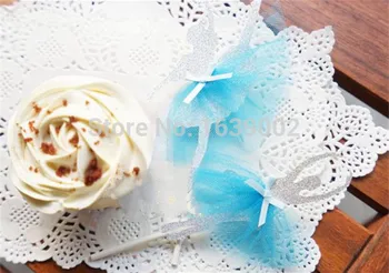 

50pcs Graceful blue Ballet girl glitter silver card unique paper cupcake topper