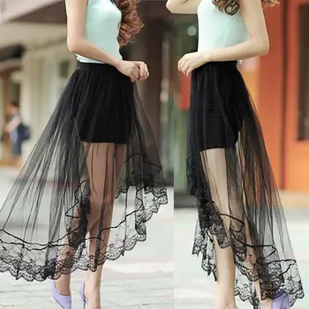 

2016 New Summer Womens Lace Mesh Skirts Pencil Bandage High Waisted Bodycon Ladies Wrap Short Mini Skirt Plain