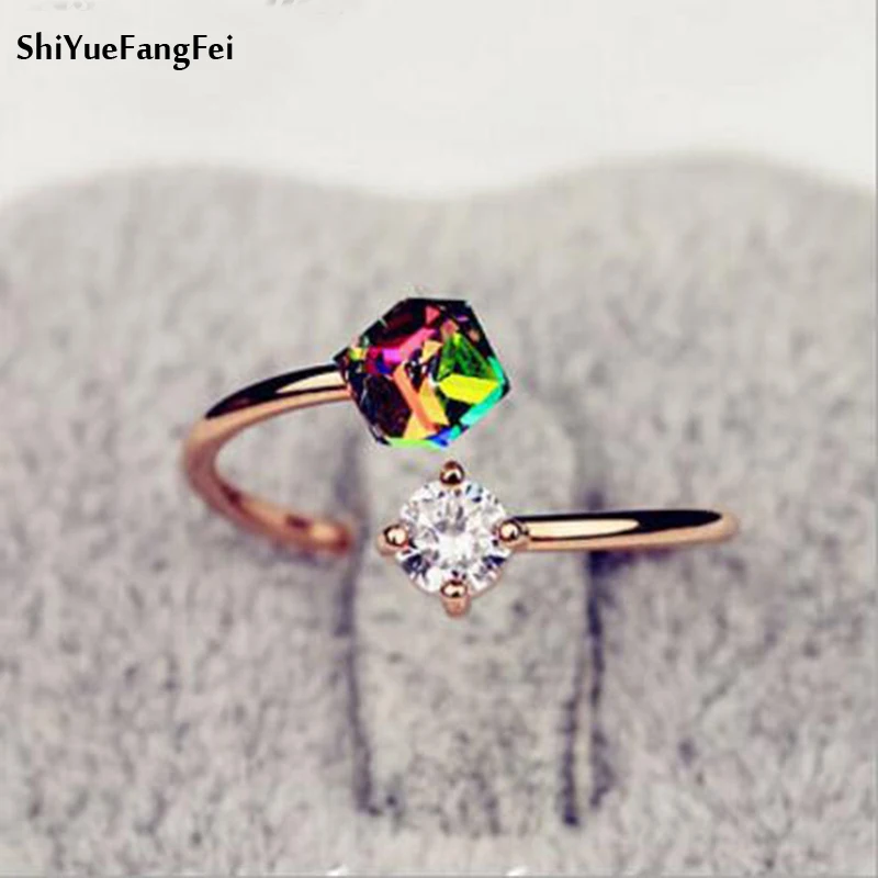 

2018 New Design Small Cute Rose Gold Color Crystal Wedding Rings For Women Jewelry Round Simple Fashion Party Gifts