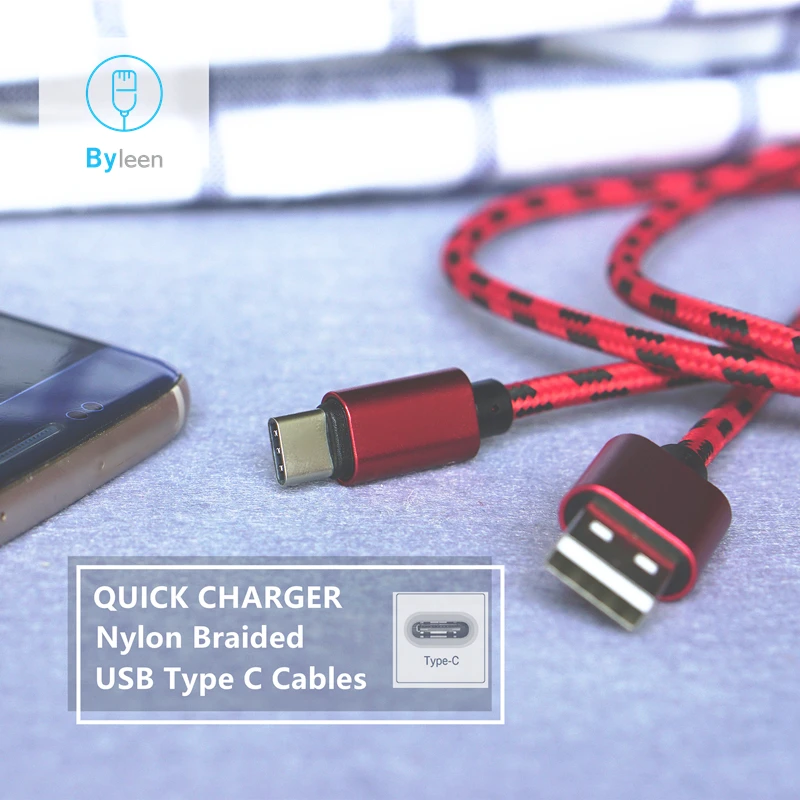 Нейлоновое зарядное устройство BYLEEN USB 3 0 Type C длина кабеля 25 см 1/2/3 метра для Meizu 16th