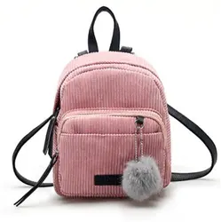 Fation милый женский вельветовый рюкзак подростковый рюкзак пушистый шар женские дорожные сумки Мини рюкзаки розовый