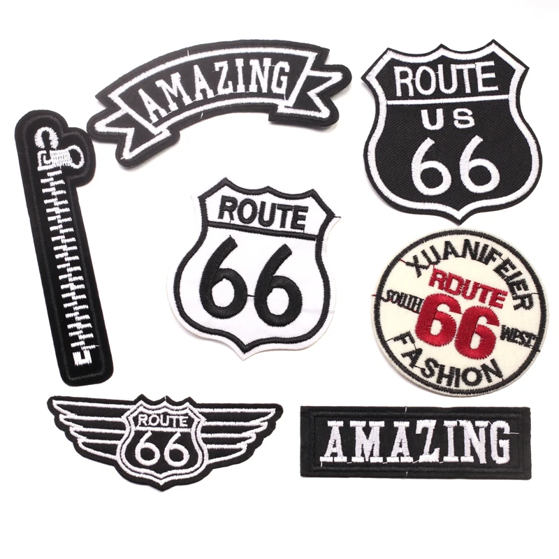 2 шт. холодный утюг на патчи для одежды на молнии Route 66 удивительные патч вышитые Аппликация для куртка наклейки DIY Одежда