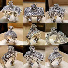 Новое поступление года: серебряные классические кольца с кристаллами для женщин и девочек, 2 шт./набор, подарок на день рождения