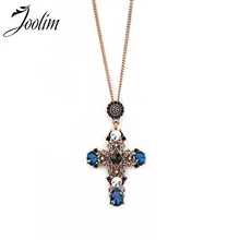 Joolim красный синий стеклянный крест кулон ожерелье ретро ожерелье Модные ювелирные изделия оптом