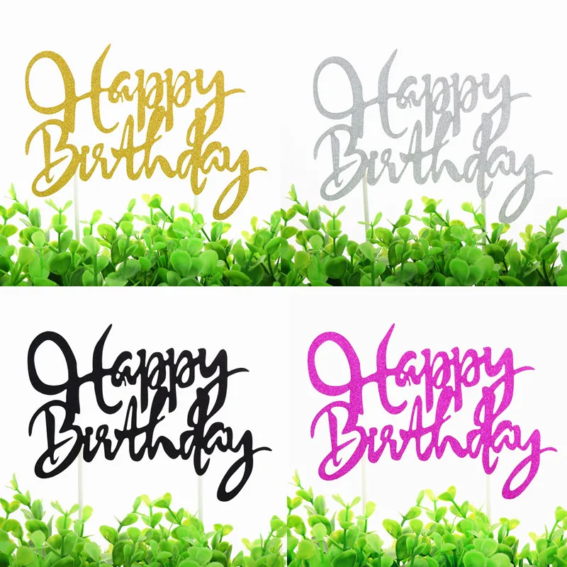 1pc Happy Birthday Cake Topper Multi Colors Glitter Cake Flags Birthday Wedding Party Cake Baking Decor Babyshower Cake Flags